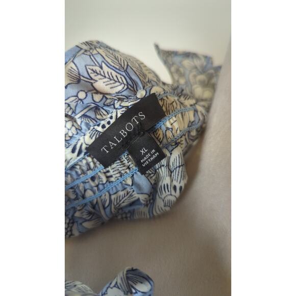 Blue Floral Smocked Neck Peasant Blouse  Boho Cottagecore Long Sleeve Top - Picture 7 of 8